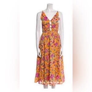 NWT Caroline Constas Floral Maxi Dress Orange Pink Sleeveless V-Neck Tiered Size